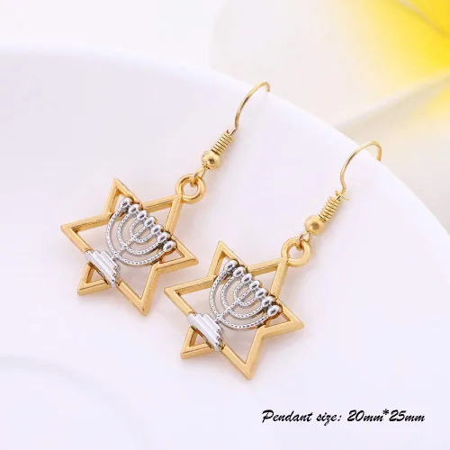 Vista 4 de Pendientes de estrella de David Hanukkah aretes de menorá para mujer joyería judía Hanukkah para mujer