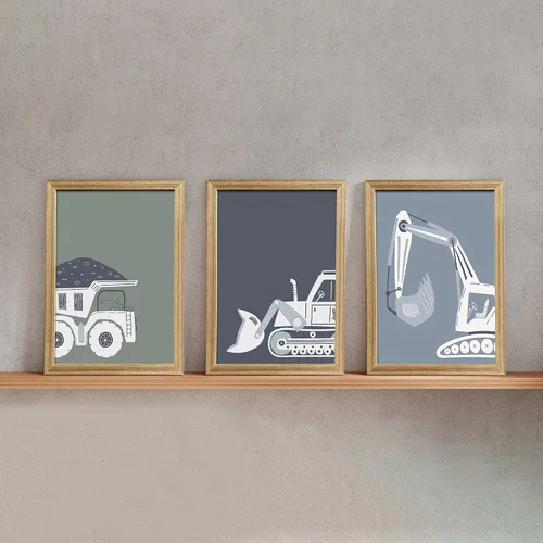 Vista 3 de Arte de pared de camiones de construcción para habitación de niños Decoración de bulldozer Imágenes de tractor Vehículo Cartel Camión de volteo Arte