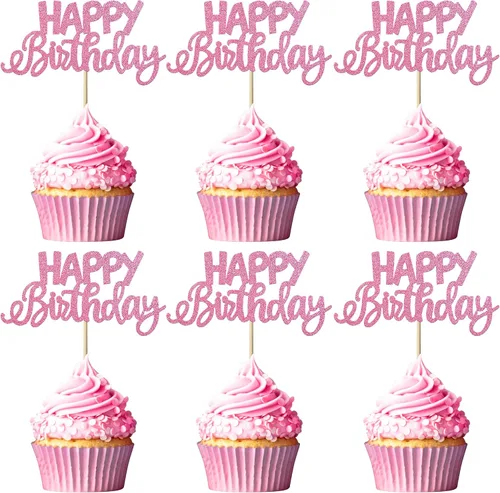 Vista 15 de Paquete de 30 adornos para cupcakes con purpurina para celebración, cumpleaños, baby shower, niños, fiesta de cumpleaños, suministros de decoración