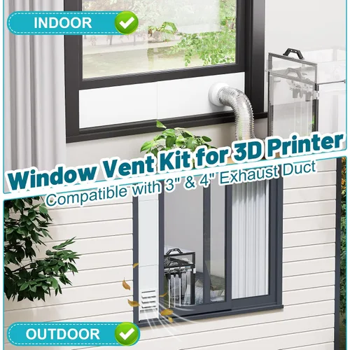 Vista 8 de Kit de ventilación de ventana, puerto de ventilación universal para conductos de 3 y 4 pulgadas, kit de sellado de ventana ajustable con cubierta