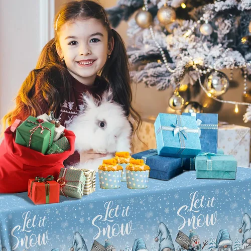 Vista 4 de Mantel de gnomo, 3 piezas, diseño de copo de nieve de Navidad, rectangular, para invierno, para suministros de fiesta, 42,590.6 in