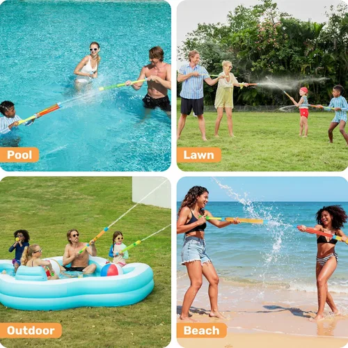 Vista 6 de Sloosh 24 pistolas de agua para niños, para verano, piscina, playa, arena, actividades acuáticas al aire libre, juguetes de lucha, 16.5 pulgadas