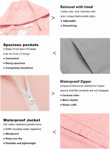 Vista 3 de SoTeer - Chaqueta impermeable para mujer, con capucha, rompevientos (15 colores S-XXXL)