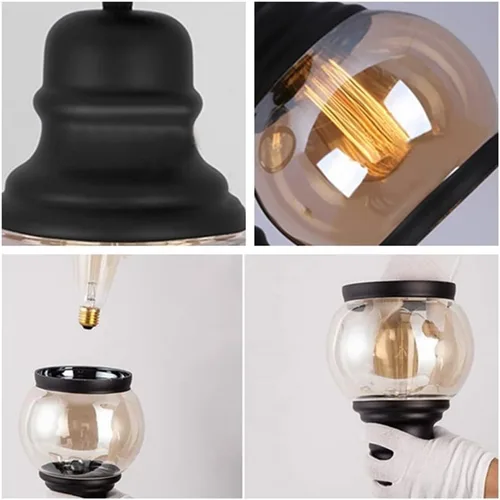 Vista 5 de Lámpara colgante de estilo rústico retro con pantalla de cristal integrada, lámpara de techo industrial para isla de cocina, mesa de comedor, Cabeza