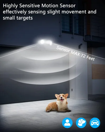 Vista 7 de UFOND Luces LED de seguridad para exteriores, luz con sensor de movimiento, 2400 lúmenes, reflectores de aluminio, impermeable, ángulo ajustable