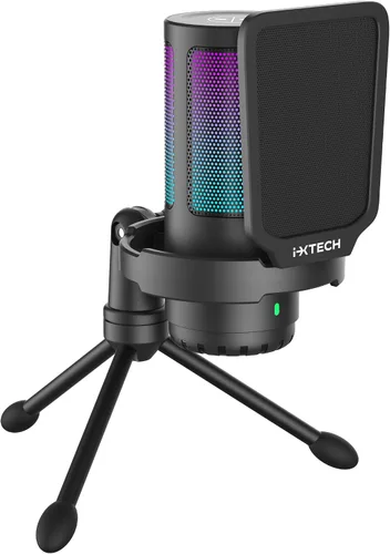 Vista 13 de IXTECH - Micrófono USB para juegos para PC, micrófono condensador con cancelación de ruido para podcasts y transmisión de video con soporte