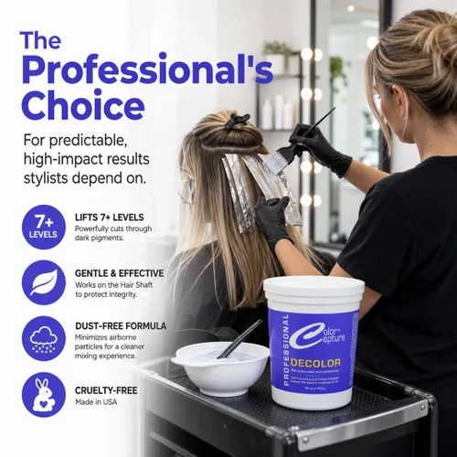 Vista 5 de Blanqueador para el cabello en polvo para blanquear y rayar, grado profesional, fórmula suave, tinte azul, 16 onzas