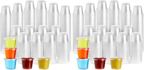Vista 10 de Juvale Vasos desechables con tapas, plástico de 1 onza, transparente, paquete de 500 unidades, tazas de condimentos, recipientes de salsa