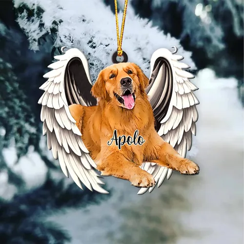 Vista 3 de GODMERCH Adorno personalizado de Golden Retriever con alas angulares, adorno conmemorativo de Navidad para perros, adorno de ángel de perro, año