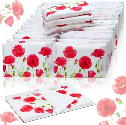 Vista 14 de Geyee 50 paquetes de pañuelos faciales para viajes, paquetes de bolsillo desechables para invitados a bodas, viajes, escuela, bolsos, suministros