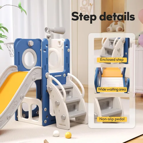 Vista 4 de 6 in 1 Toddler Playset with Slide,Toddler Slide,Slide for Kids with Basketball Hoop,Ball,Ring Toss,Kids Slide Toddler Playground Toddler Slide
