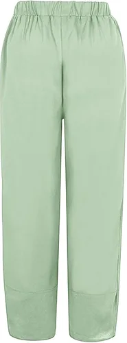 Vista 4 de Pantalones de trabajo para mujer, largos de algodón y cintura retráctil irregular, estampado de diente de león, pantalones casuales