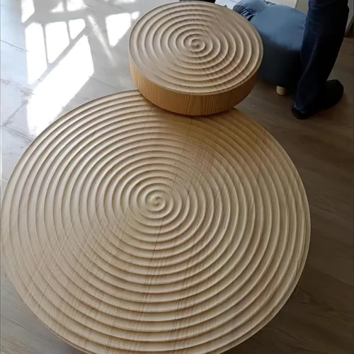 Vista 6 de Mesa de centro para sala de estar, sofá, mesa de esquina para el hogar, mesa redonda pequeña, anillos de árbol, mesa de centro de madera maciza