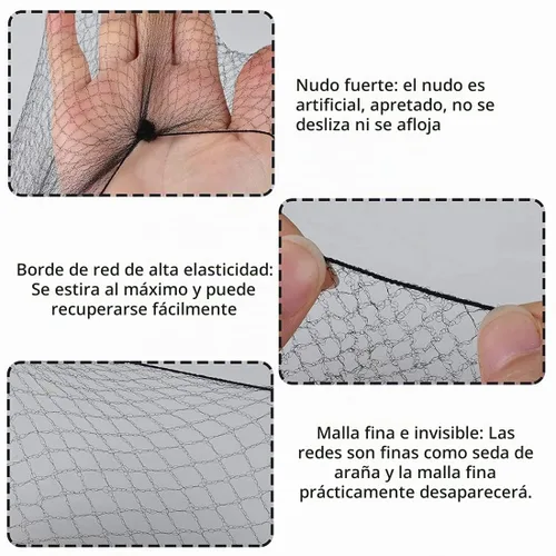 Vista 4 de 50 redecillas invisibles con borde elástico de malla para moño de ballet de 20" (50 cm) color negro