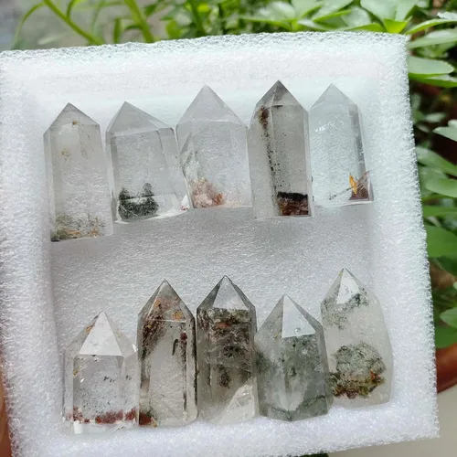 Vista 7 de 1 mini varita de cristal fantasma, torre de cristal fantasma, punto de cuarzo de jardín con punto de cristal escénico de lodalita para curación