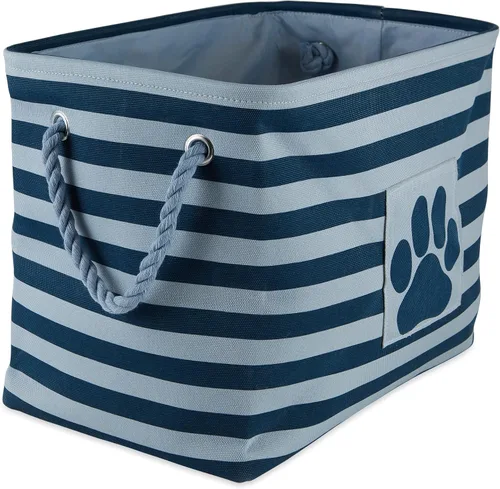Vista 93 de Bone Dry - Cesta de almacenamiento para mascotas, diseño de parche de pata rayado, aguamarina, rectángulo pequeño