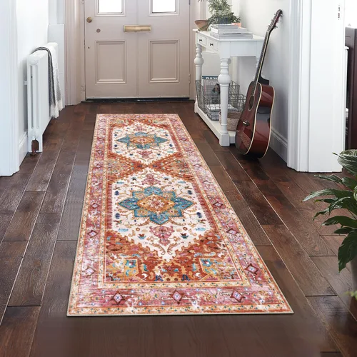 Vista 73 de Yamaziot Tapete lavable de 2 x 3 pulgadas, para entrada pequeña, antideslizante, estilo bohemio vintage, reverso de goma, lana sintética de pelo