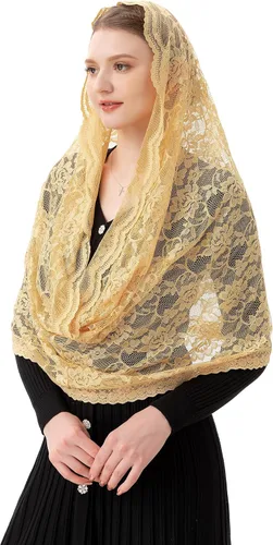 Vista 4 de PAMOR Infinity Chapel Veil Floral Latin Mass Head Cover Lace Scarf Mantilla Velos para Iglesia