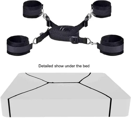 Vista 5 de Juego de correas de cama de sujeción para sexo king, cuerdas ajustables y cuerdas de sujeción para tobillos y muñecas, bandas de resistencia sexual