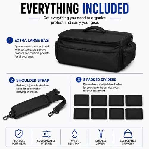 Vista 6 de eCost Acuvar profesional extra grande con acolchado adicional, bolsa de accesorios resistente al agua para gadgets compatible con cámaras