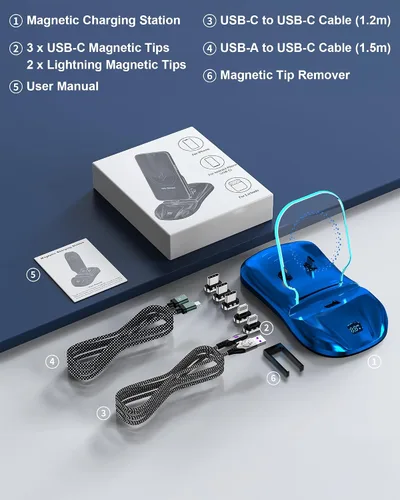 Vista 7 de Estación de carga magnética, soporte de cargador de 100 W para múltiples dispositivos, con cable de carga magnético, para iPhone 15/14/13 Pro Max