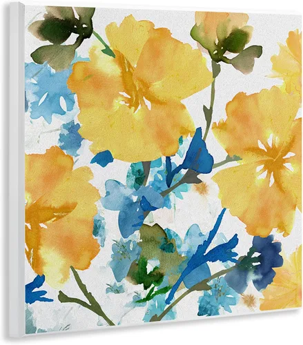 Vista 2 de Stupell Industries Placa de pared de hibisco amarillo y azul por Flora Kouta