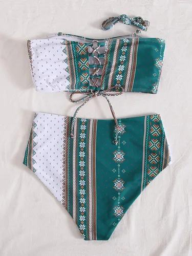 Vista 2 de Floerns Traje de baño bohemio de dos piezas de cintura alta para mujer