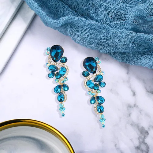 Vista 4 de BriLove - aretes largos para mujer, bohemios, para boda o novia, diseño de lágrima