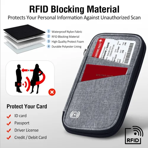 Vista 2 de BKNOOU Soporte para pasaporte familiar con bloqueo Rfid, organizador de documentos de viaje, cartera de pasaporte de viaje, soporte múltiple