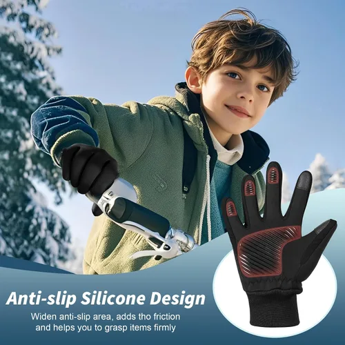 Vista 2 de Sukeen Guantes de invierno para niños, antideslizantes para pantalla táctil, guantes de ciclismo para niños y niñas, guantes ligeros para correr