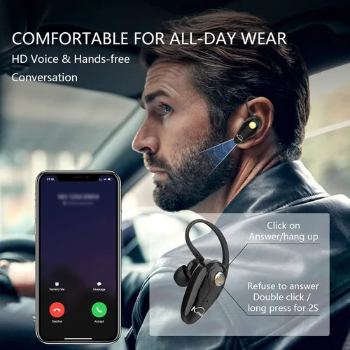 Vista 2 de Kendir Auricular Bluetooth, V5.0 Ultraligero Inalámbrico Auricular Teléfono Celular con Micrófono Auricular Control de Volumen, Auriculares Manos