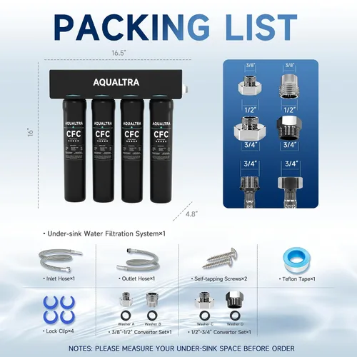 Vista 9 de AQUALTRA USF-4B-15 Sistema de filtro de agua para debajo del fregadero, comercial de 80 K Gal, filtro de 0.5 μm que reduce PFOA, PFOS, cloro, plomo
