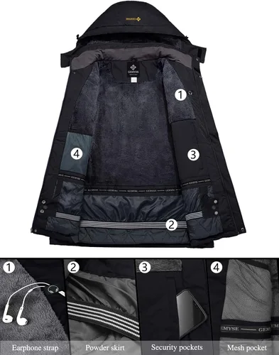 Vista 3 de GEMYSE Chaqueta impermeable de esquí para mujer, chaqueta de invierno con capucha, resistente al viento, para mujer