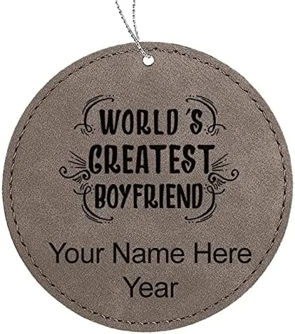 Vista 9 de LaserGram Personalized Christmas Ornament, World's Greatest Boyfriend, Faux Leather, Custom Laser Engraved Gift Idea (Round Shape, Pink)