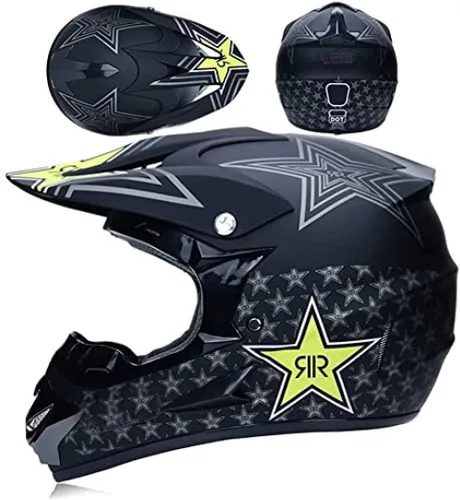 Vista 3 de Juego de casco de motocross, casco de motocicleta todoterreno para adultos, jóvenes, hombres y mujeres, con máscara de gafas y guantes, casco