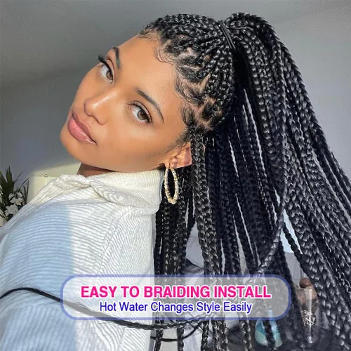 Vista 3 de 8 paquetes de extensiones preestiradas - 16 pulgadas de cabello trenzado premium, 55G/paquete, sin picazón, fijación en agua caliente, textura Perm