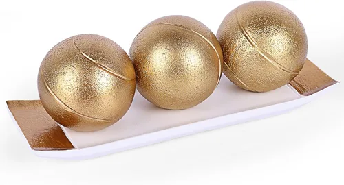 Vista 9 de LCCCK Juego de bandeja decorativa con bolas, soporte de TV de orbes decorativos negro dorado, centro de mesa de centro, elegantes bolas decorativas