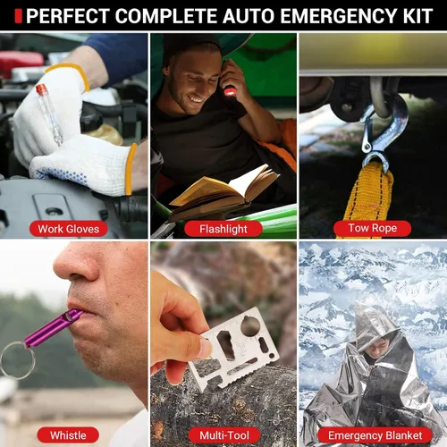 Vista 5 de Sailnovo - Kit de emergencia para automóvil de 20 piezas con cables de puente, kit de emergencia de seguridad en carretera para vehículos, camiones