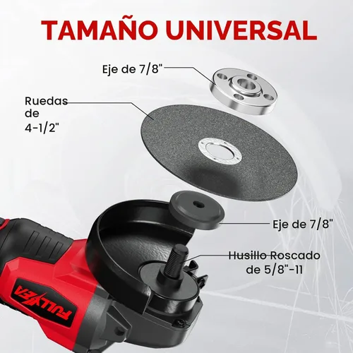 Vista 7 de FULLYEA Amoladora angular inalámbrica de 4-1/2 pulgadas, motor sin escobillas de 12000 RPM, amoladora eléctrica de herramientas de potencia con 2