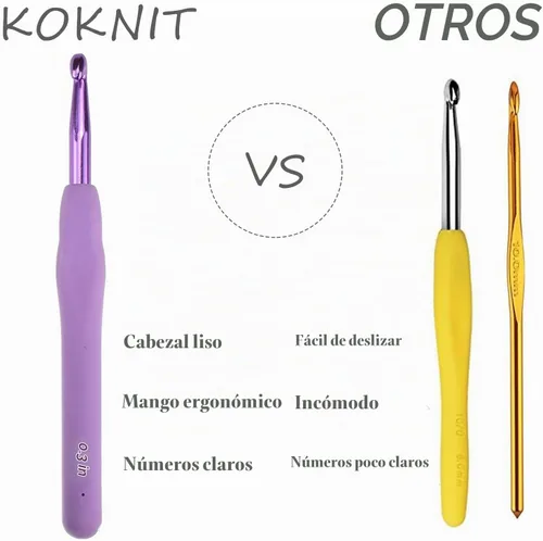 Vista 4 de KOKNIT Juego de 12 ganchos de ganchillo, mango ergonómico para manos artríticas, agujas de ganchillo cómodas y suaves, agujas de tejer extralargas