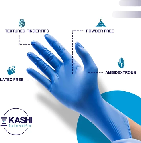 Vista 4 de Kashi Scientific Guantes desechables de nitrilo para examen médico, sin polvo ni látex, guante azul de 4 mil sin látex, guantes aptos