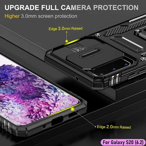 Vista 6 de Funda resistente para Samsung Galaxy S20, protector de parachoques de goma de doble capa de grado militar con protector de cámara deslizante