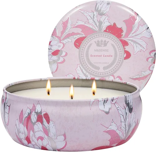Vista 63 de M&SENSE Velas aromáticas de bayas cítricas, vela grande de lata de soja de 3 mechas, más de 40 horas de tiempo de combustión, cera vegana 100%