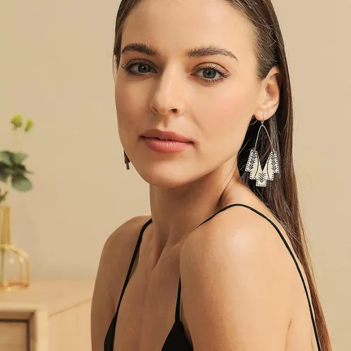 Vista 4 de Zealmer Gudukt Aretes étnicos con forma de abanico, gota geométrico para mujer