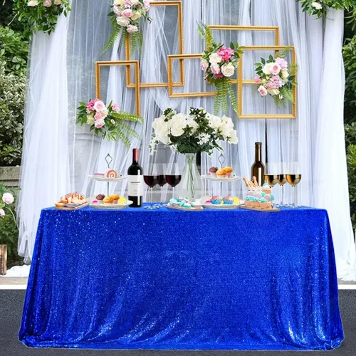 Vista 14 de Partisout - Mantel redondo de lentejuelas de 48 pulgadas color rosa brillante - Cubierta de mesa con purpurina brillante para boda, cumpleaños Rosa