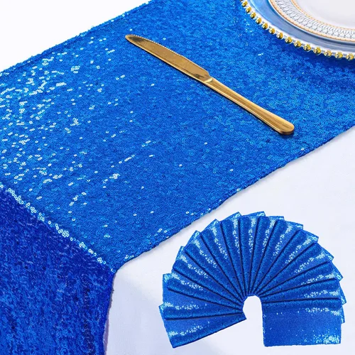 Vista 8 de ShinyBeauty Camino de mesa de lentejuelas de 12 x 108 pulgadas, color azul bebé, camino de mesa de lentejuelas con purpurina para fiestas, cubierta