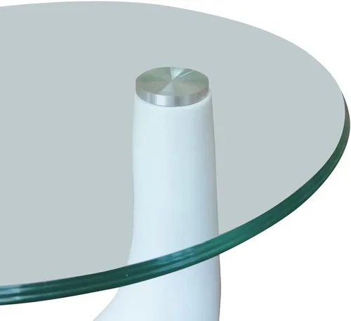 Vista 5 de Mesa de centro de 3 niveles, color blanco brillante, mesa central, mesa auxiliar, mesa para sala de estar, muebles de sala para el hogar, sala