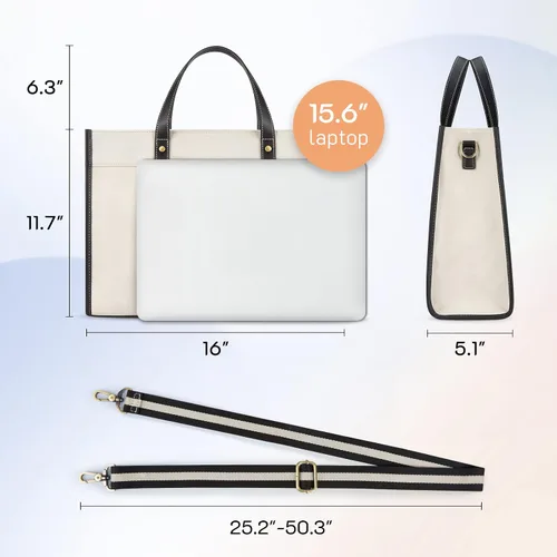 Vista 6 de Missnine Bolsa de lona para laptop de 15.6 pulgadas, bolsa de hombro de trabajo, maletín casual para viajes, oficina, universidad