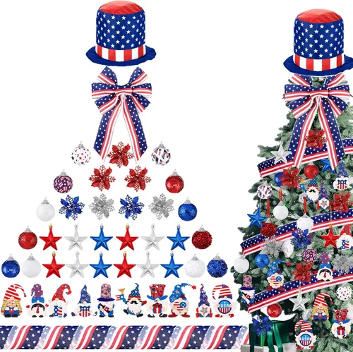 Vista 19 de 43 adornos patrióticos para árbol del 4 de julio, Día de la Independencia, adornos para árbol de Navidad, decoración de lazo rojo, blanco y azul