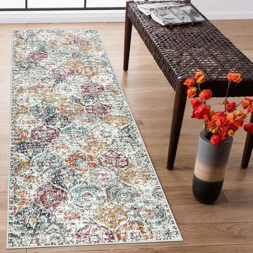 Vista 38 de Lahome - Alfombra marroquí antideslizante y lavable, pequeña alfombra oriental para dormitorio, cocina, entrada, baño, entrada, 61 x 91 cm, crema